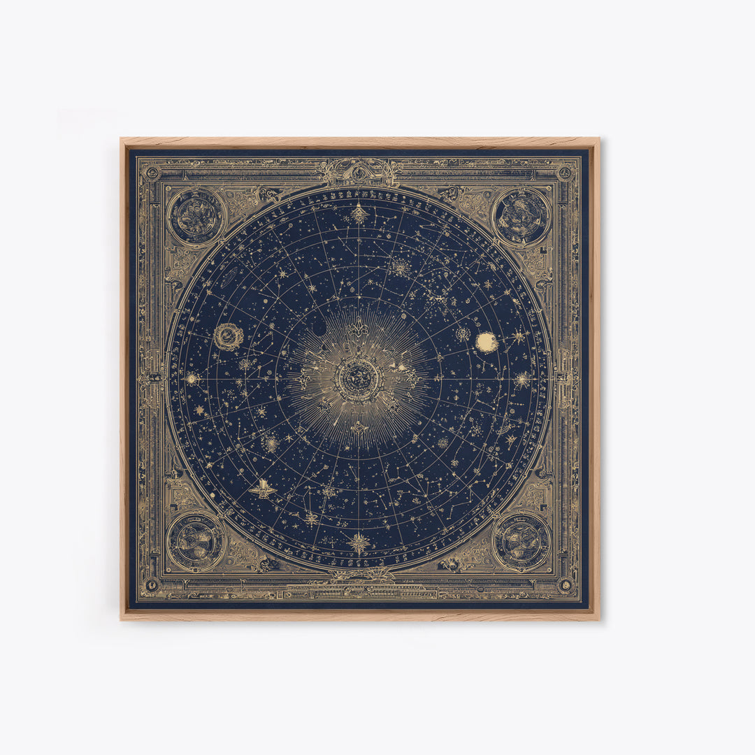 Gold Constellation Map on Deep Navy Texture Framed Canvas Print, Celestial Art, Printable Art, Living Room Decor, Celestial, CEL-1x1-8
