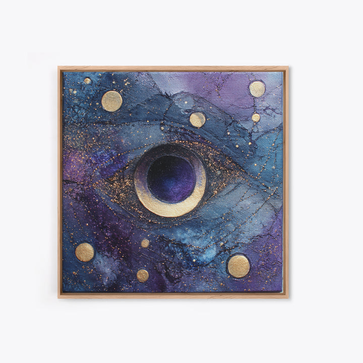 Mystic Eye Surrounded by Moons and Constellations Framed Canvas Print, Celestial Art, Art Print, Living Room Decor, Celestial, CEL-1x1-88