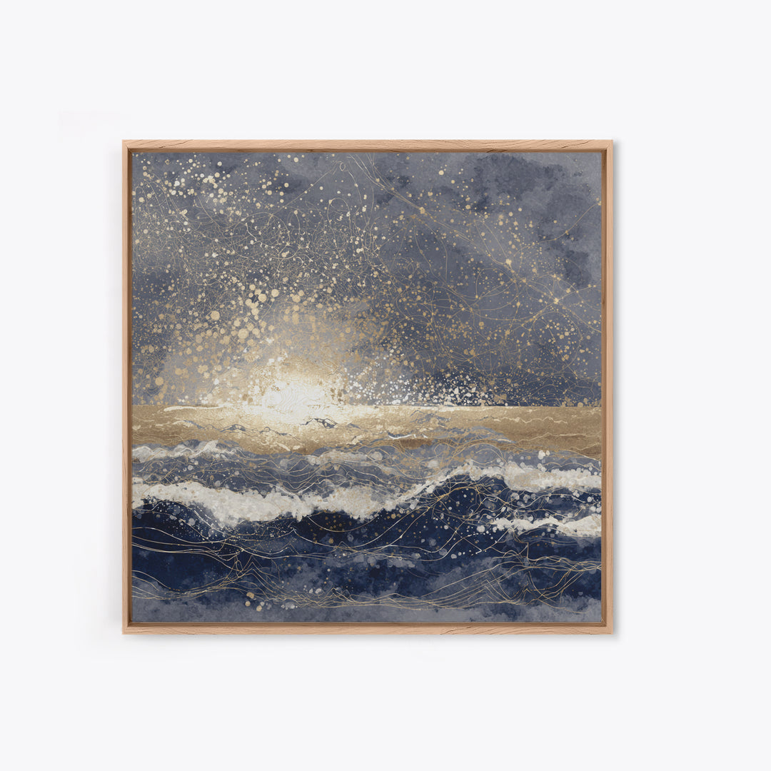 Golden Sun over Abstract Ocean Waves Canvas Print, Celestial Art, Fantasy Art, Living Room Decor, Fine Art, Celestial, CEL-1x1-95