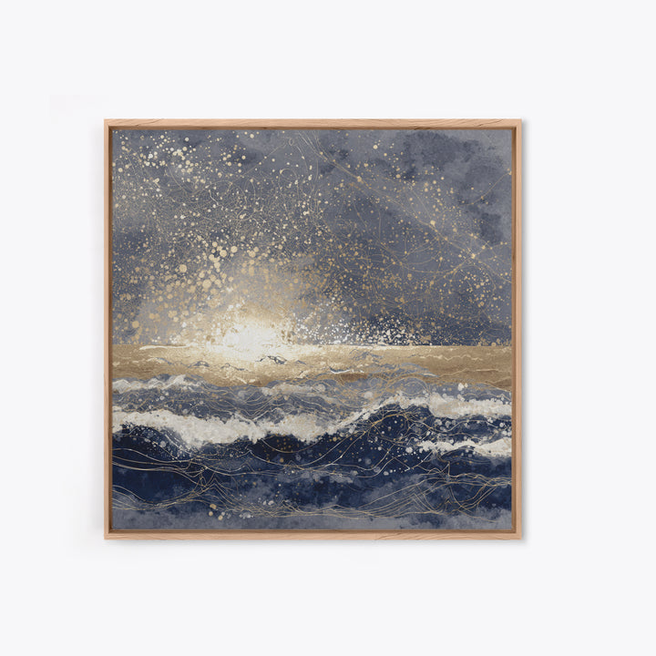 Golden Sun over Abstract Ocean Waves Canvas Print, Celestial Art, Fantasy Art, Living Room Decor, Fine Art, Celestial, CEL-1x1-95