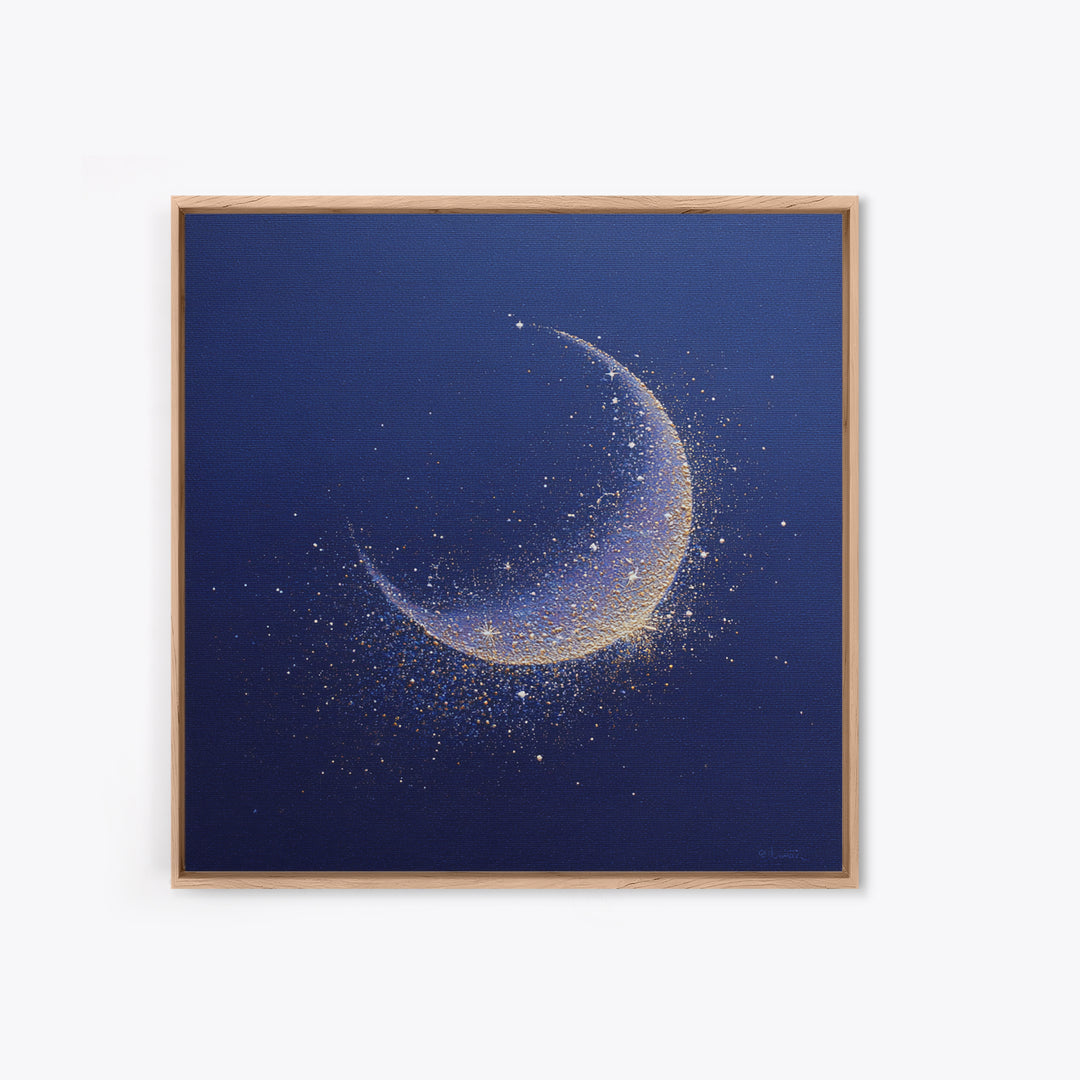 Crescent Moon Cradling a Cluster of Stars Canvas Print, Celestial Art, Luxury Decor, Living Room Decor, Oil Painting, Celestial, CEL-1x1-97