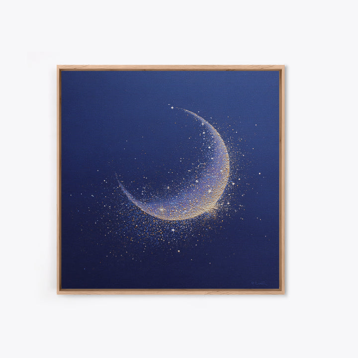 Crescent Moon Cradling a Cluster of Stars Canvas Print, Celestial Art, Luxury Decor, Living Room Decor, Oil Painting, Celestial, CEL-1x1-97