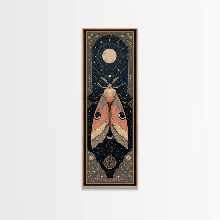 Celestial Moth with Moon Markings Framed Canvas Print, Celestial Art, Celestial Decor, Living Room Decor, Oil Painting, CEL-1x3-30