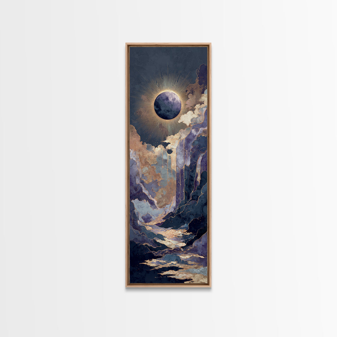Eclipse Scene with Radiant Corona Framed Canvas Print, Celestial Art, Boho Home Decor, Living Room Decor, Fine Art, Celestial, CEL-1x3-46