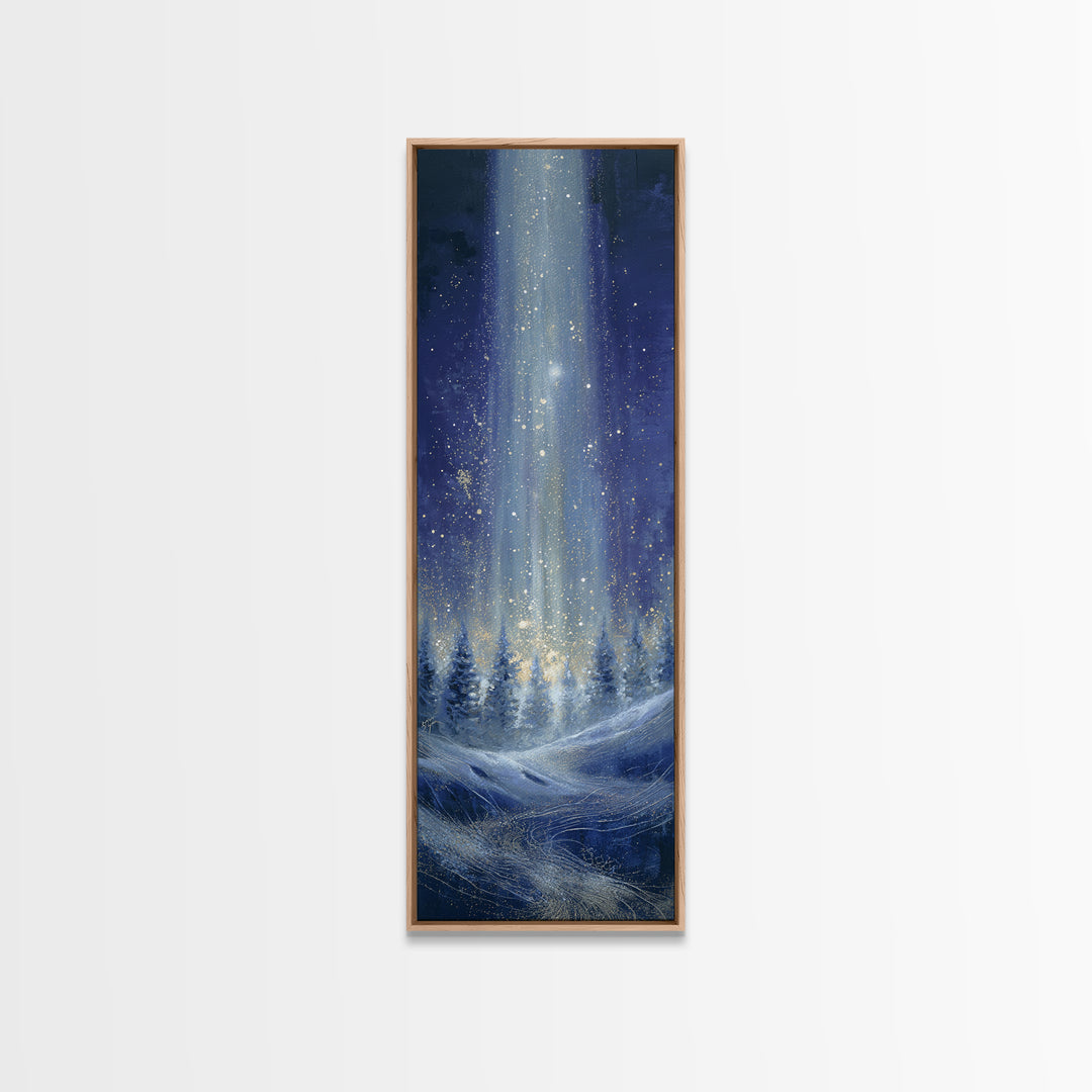 Aurora Borealis over Snowy Pines Framed Canvas Print, Celestial Art, Boho Art, Living Room Decor, Fine Art, Celestial, CEL-1x3-53