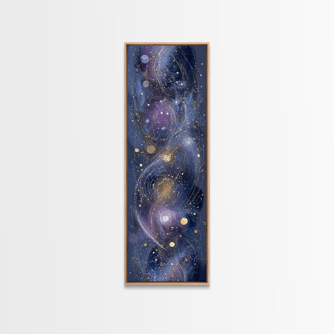 Galaxy Swirl with Jewel Tone Nebula Clouds Canvas Print, Celestial Art, Contemporary Art, Living Room Decor, Celestial, CEL-1x3-56