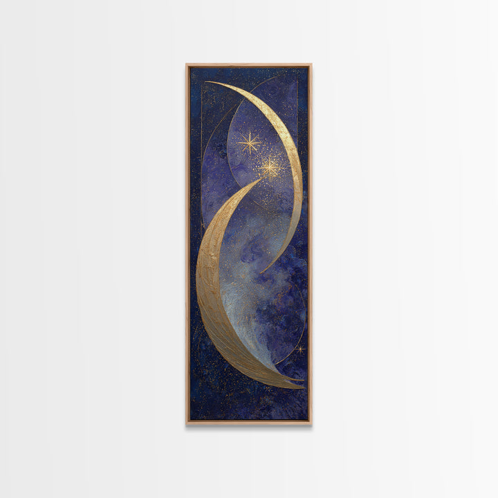 Crescent Moon Cradling a Cluster of Stars Framed Canvas Print, Celestial Art, Modern Decor, Living Room Decor, Celestial, CEL-1x3-61