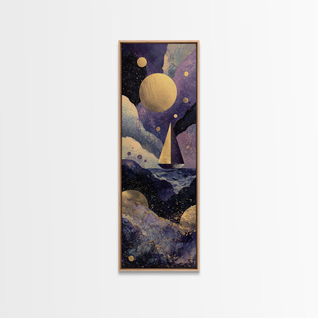 Tiny Sailboat Beneath a Huge Moon Canvas Print, Celestial Art, Modern Decor, Living Room Decor, Fine Art, Celestial, Home Decor, CEL-1x3-7