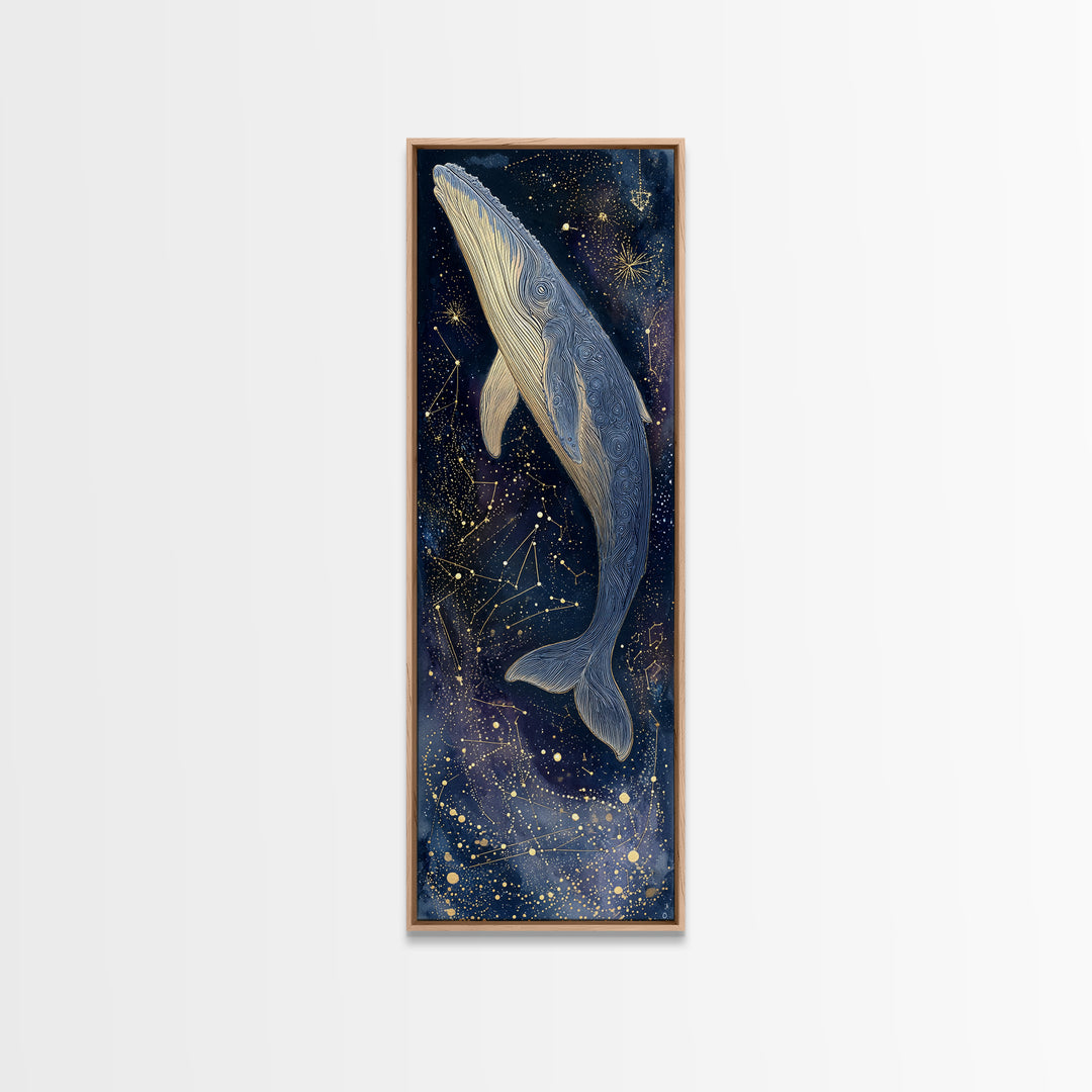 Cosmic Whale Swimming Through a Star Field Canvas Print, Celestial Art, Watercolor Painting, Living Room Decor, Celestial, CEL-1x3-89