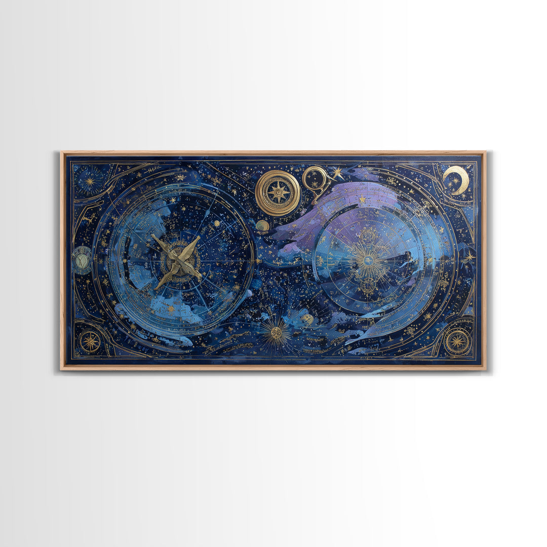 Blue Star Map Framed Canvas Print, Celestial Art, Gallery Decor, Living Room Decor, Fine Art, Celestial, Minimalist Decor, CEL-2x1-18