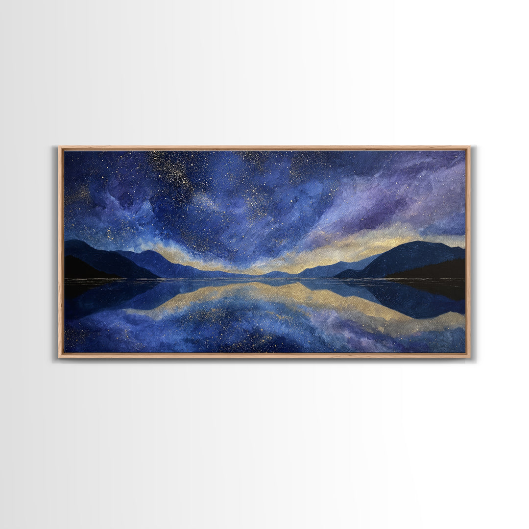Night Sky over a Quiet Mountain Lake Canvas Print, Celestial Art, Celestial, Living Room Decor, Celestial, Colorful Wall Art, CEL-2x1-47