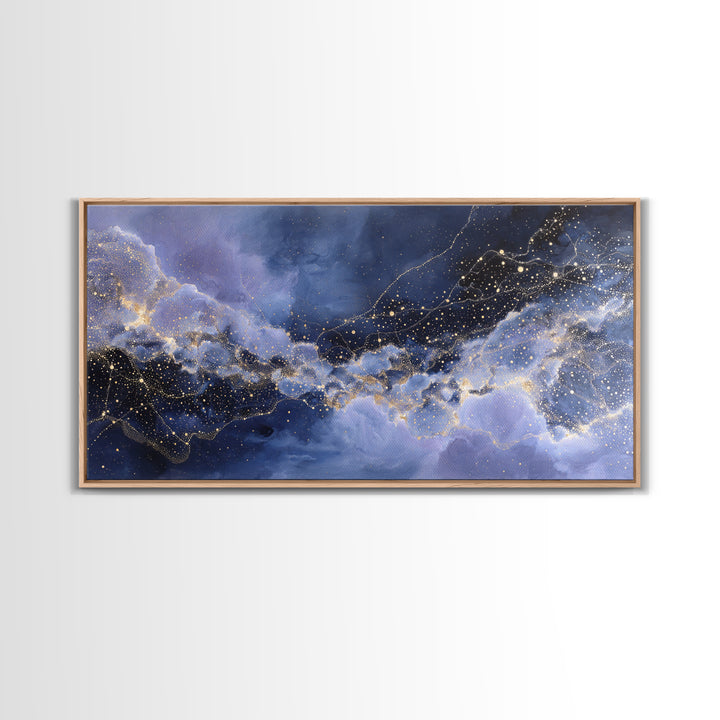 Moonlit Cloudscape with Silver Highlights Canvas Print, Celestial Art, Home Decor, Living Room Decor, Oil Painting, Celestial, CEL-2x1-53