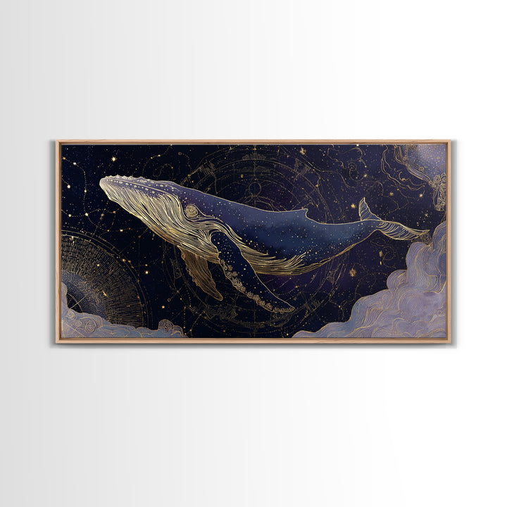 Cosmic Whale Swimming Through a Star Field Canvas Print, Celestial Art, Wall Art, Living Room Decor, Fine Art, Celestial, CEL-2x1-73
