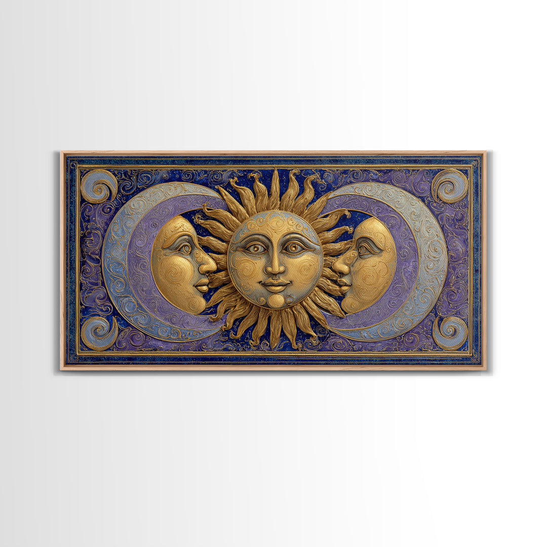 Sun and Moon Faces Canvas Print, Celestial Art, Minimalist Decor, Living Room Decor, Fine Art, Celestial, Boho Wall Art, CEL-2x1-94