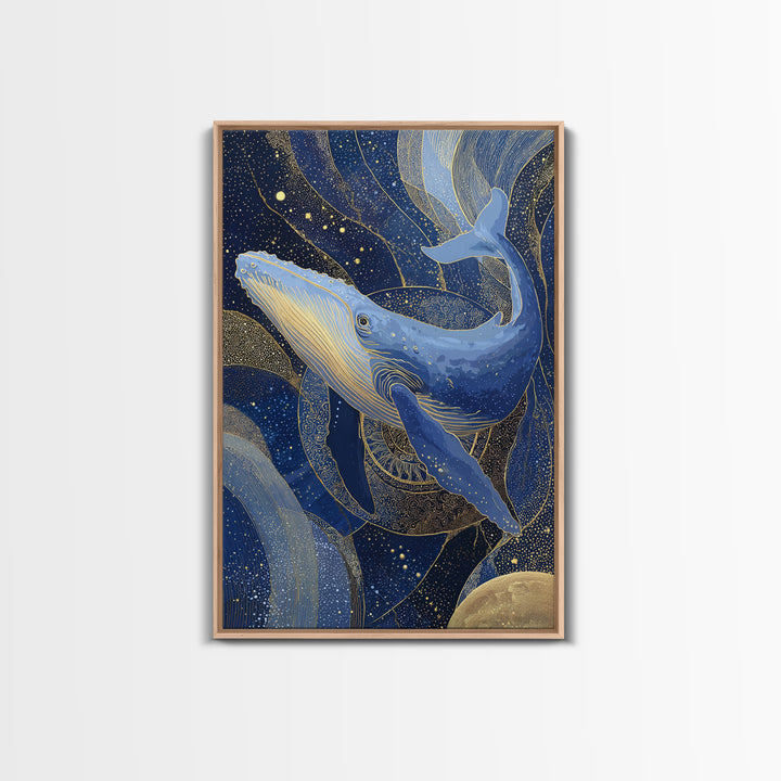 Cosmic Whale Swimming Through a Star Field Framed Canvas Print, Celestial Art, Room Decor, Living Room Decor, Celestial, CEL-2x3-13