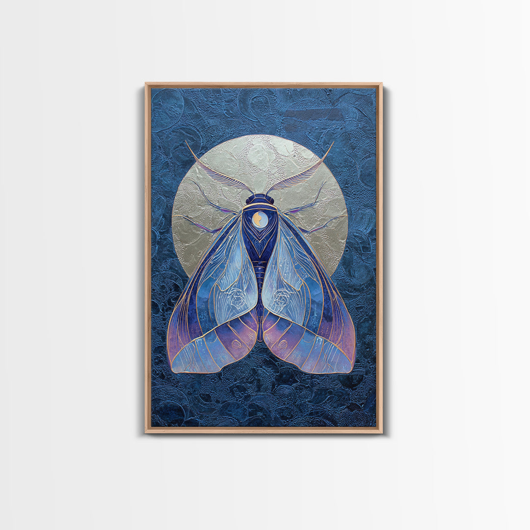 Celestial Moth with Moon Markings Canvas Print, Celestial Art, Boho Decor, Living Room Decor, Fine Art, Celestial, CEL-2x3-50