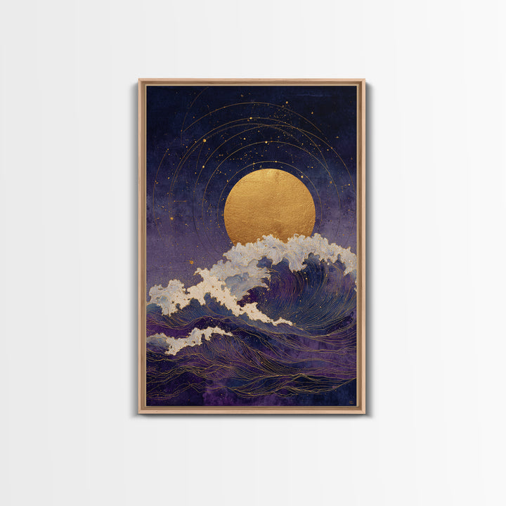 Golden Sun over Abstract Ocean Waves Canvas Print, Celestial Art, Statement Artwork, Living Room Decor, Fine Art, Celestial, CEL-2x3-79