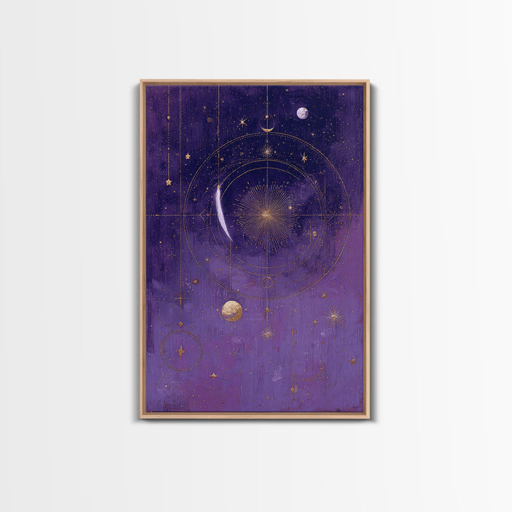 Dreamlike Comet Crossing a Violet Sky Framed Canvas Print, Celestial Art, Colorful Wall Art, Living Room Decor, Abstract Art, CEL-2x3-92