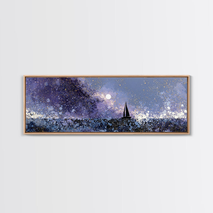 Tiny Sailboat Beneath a Huge Moon Canvas Print, Celestial Art, Statement Artwork, Living Room Decor, Fine Art, Celestial, CEL-3x1-35