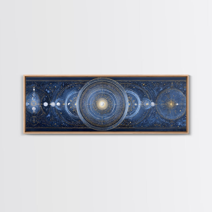 Lunar Phase Arc Above Delicate Botanicals Canvas Print, Celestial Art, Gallery Decor, Living Room Decor, Celestial, CEL-3x1-44