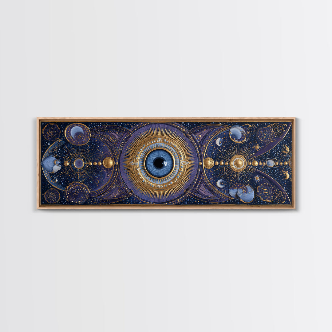 Mystic Eye Surrounded by Moons and Constellations Framed Canvas Print, Celestial Art, Art Print, Living Room Decor, Celestial, CEL-3x1-56