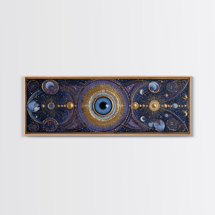 Mystic Eye Surrounded by Moons and Constellations Framed Canvas Print, Celestial Art, Art Print, Living Room Decor, Celestial, CEL-3x1-56
