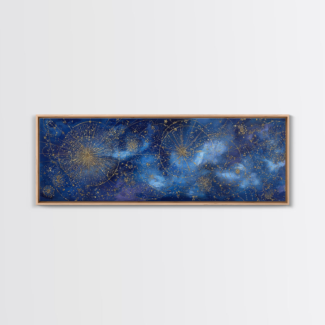 Gold Constellation Map on Deep Navy Texture Framed Canvas Print, Celestial Art, Minimalist Decor, Living Room Decor, Celestial, CEL-3x1-72