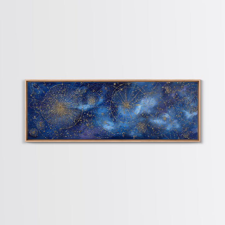 Gold Constellation Map on Deep Navy Texture Framed Canvas Print, Celestial Art, Minimalist Decor, Living Room Decor, Celestial, CEL-3x1-72