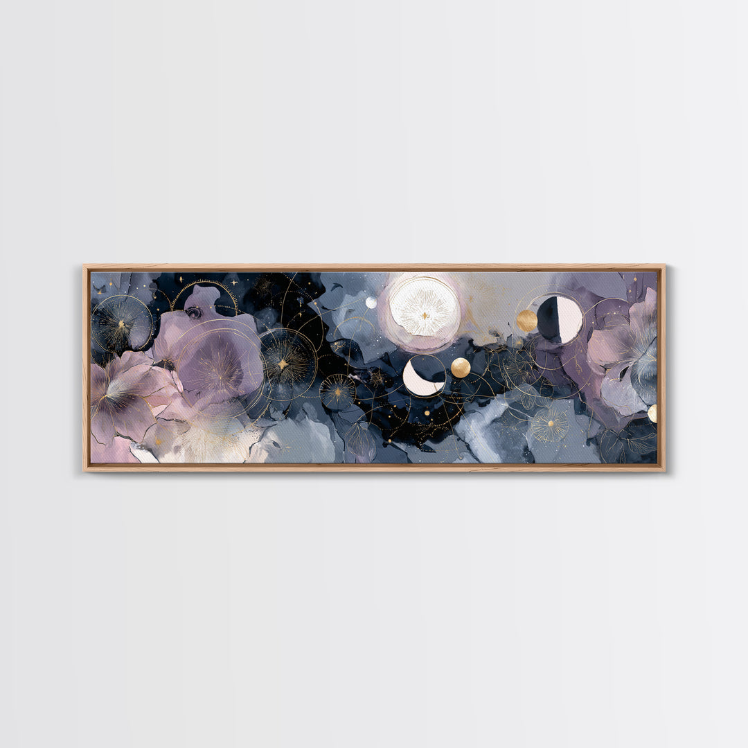 Lunar Phase Arc Above Delicate Botanicals Canvas Print, Celestial Art, Digital Art, Living Room Decor, Fine Art, Celestial, CEL-3x1-92