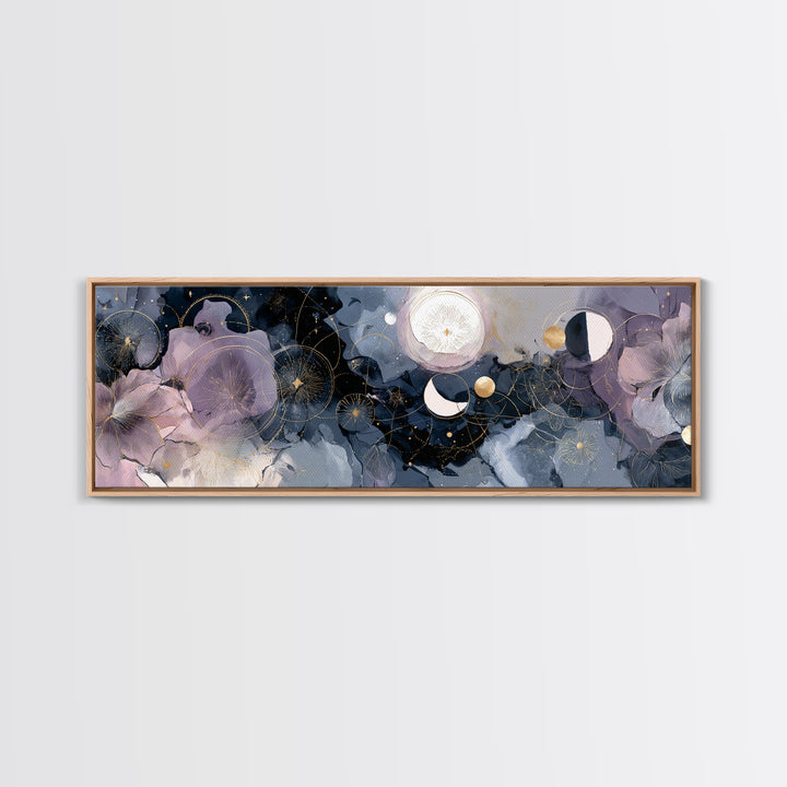 Lunar Phase Arc Above Delicate Botanicals Canvas Print, Celestial Art, Digital Art, Living Room Decor, Fine Art, Celestial, CEL-3x1-92