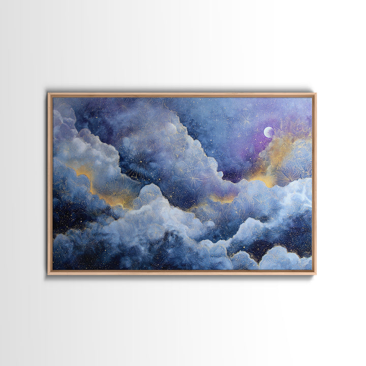 Moonlit Cloudscape with Silver Highlights Canvas Print, Celestial Art, Printable Art, Living Room Decor, Celestial, CEL-3x2-13