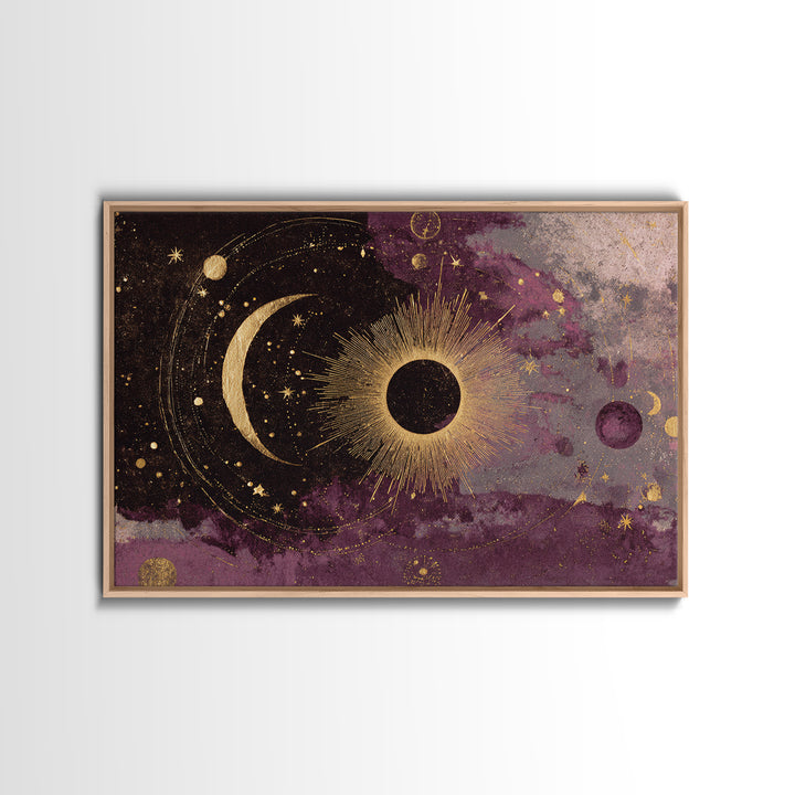 Eclipse Scene with Radiant Corona Framed Canvas Print, Celestial Art, Home Decor, Living Room Decor, Fine Art, Celestial, CEL-3x2-14