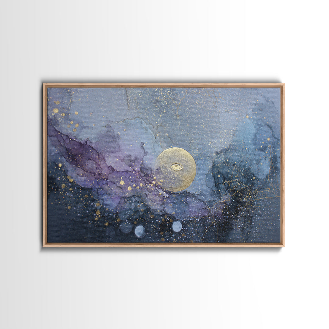 Mystic Eye Surrounded by Moons and Constellations Framed Canvas Print, Celestial Art, Art Deco, Living Room Decor, Celestial, CEL-3x2-20