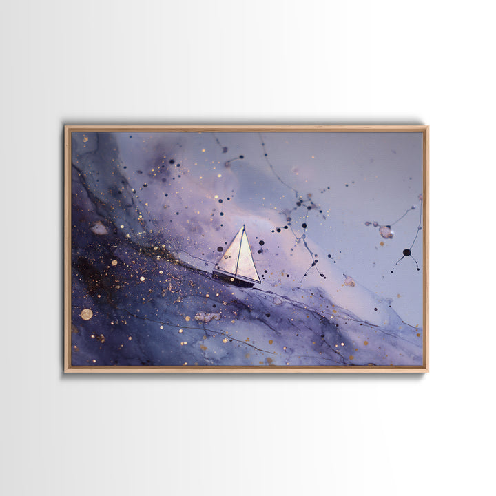 Tiny Sailboat Beneath a Huge Moon Framed Canvas Print, Celestial Art, Digital Print, Living Room Decor, Fine Art, Celestial, CEL-3x2-23
