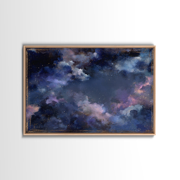 Galaxy Swirl with Jewel Tone Nebula Clouds Framed Canvas Print, Celestial Art, Digital Print, Living Room Decor, Celestial, CEL-3x2-24
