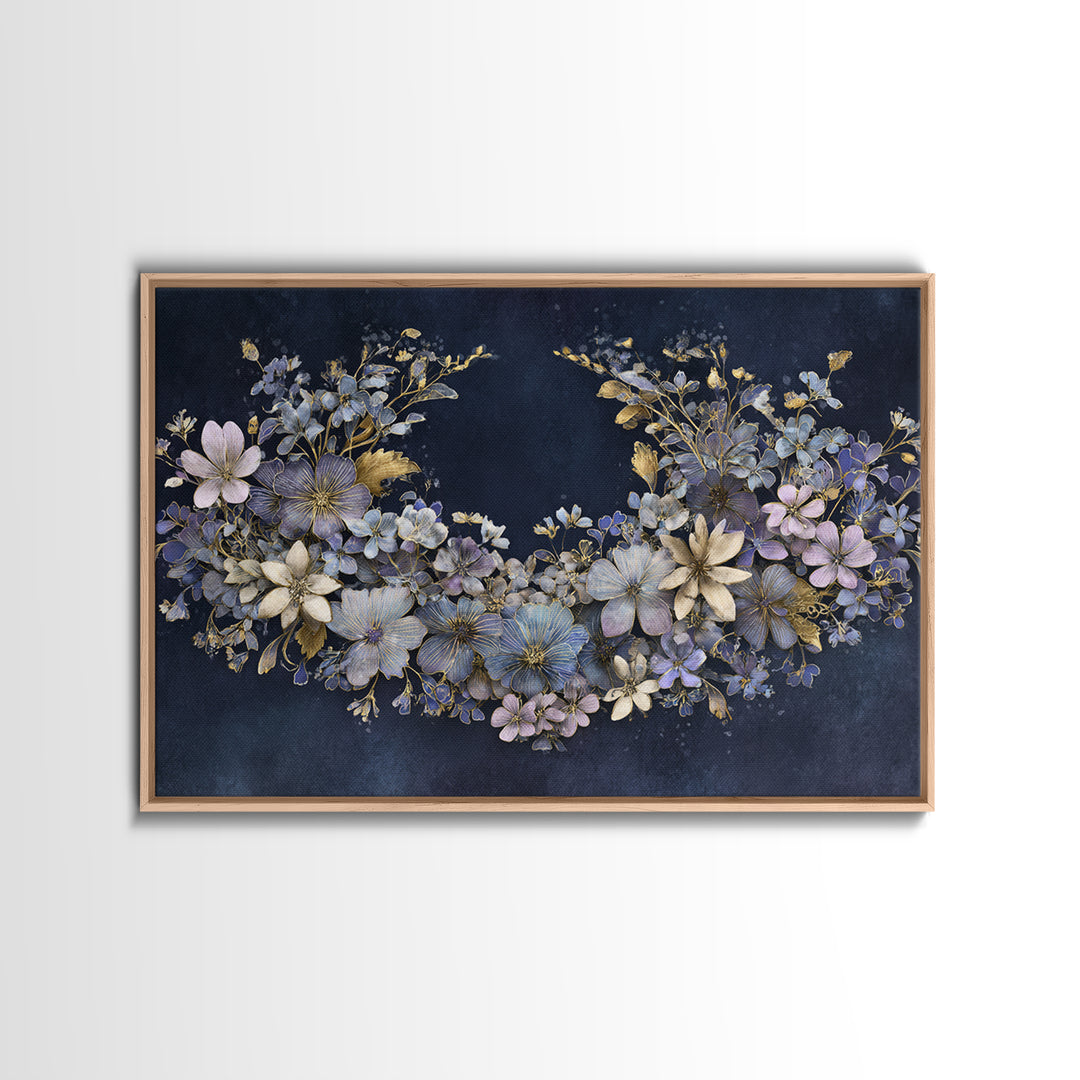 Planetary Botanical Wreath Framed Canvas Print, Celestial Art, Boho Wall Decor, Living Room Decor, Fine Art, Celestial, CEL-3x2-90