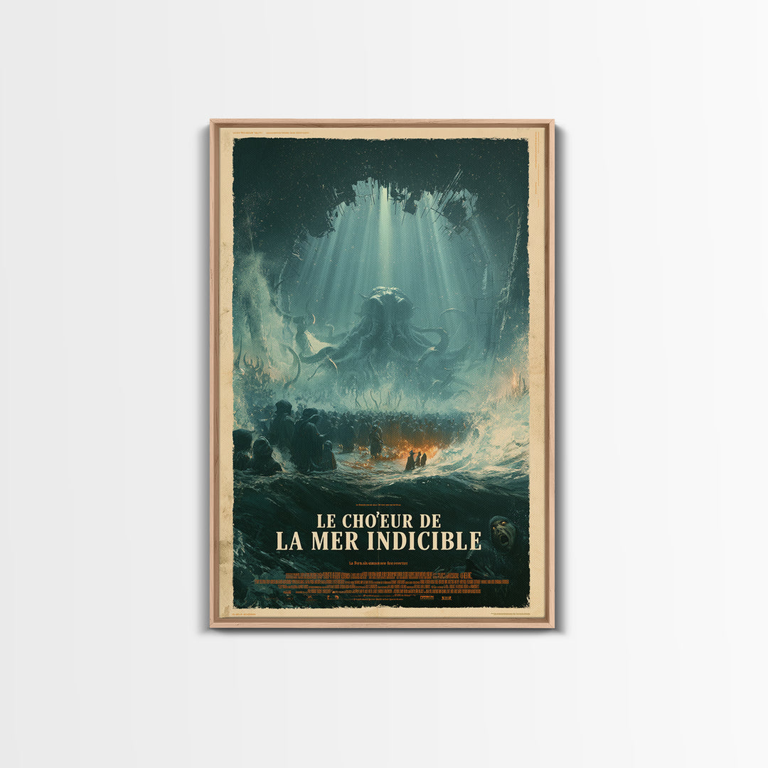 The Choir Of The Eldritch Sea, French Language Horror Movie Poster, 1960s Horror Art, Eldritch Cinema Wall Art, Framed Canvas Print