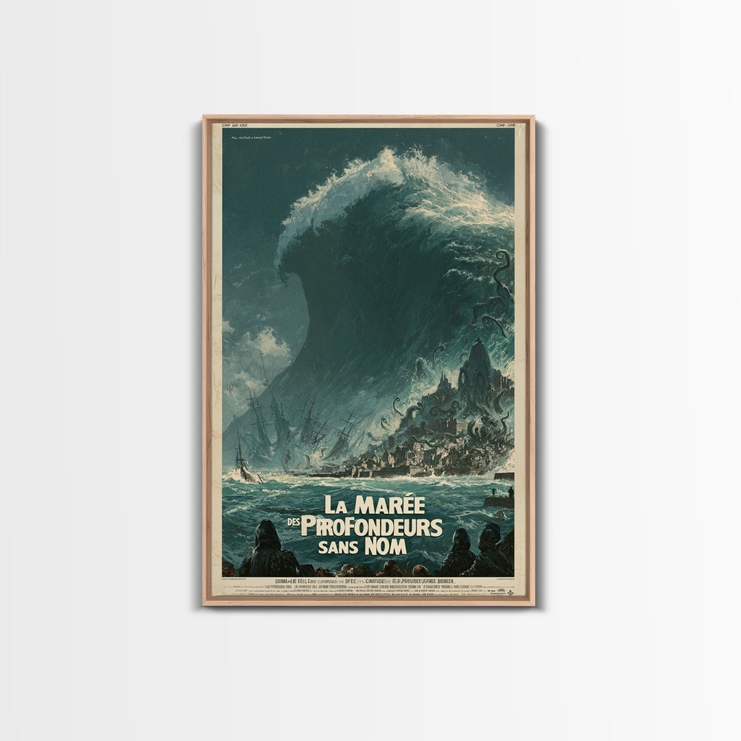 The Tide Of The Nameless Deep, French Language Horror Movie Poster, 1960s Horror Art, Lovecraftian Horror Poster, Framed Canvas Print