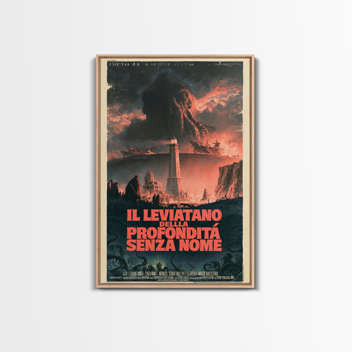 The Leviathan Of The Nameless Deep, Italian Language Horror Movie Poster, 1970s Horror Art, Gothic Cinema Wall Art, Framed Canvas Print