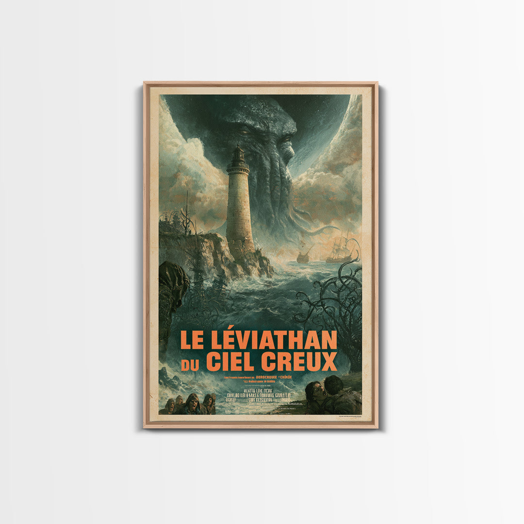 The Leviathan Of The Hollow Sky, French Language Horror Movie Poster, 1960s Horror Art, Classic Monster Poster, Canvas Print