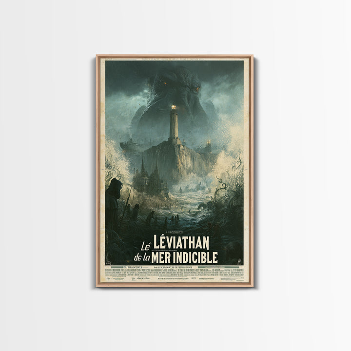 The Leviathan Of The Eldritch Sea, French Language Horror Movie Poster, 1960s Horror Art, Gothic Cinema Wall Art, Framed Canvas Print