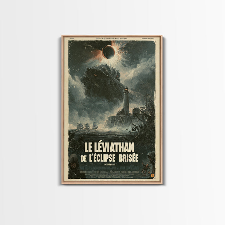 The Leviathan Of The Shattered Eclipse, French Language Horror Movie Poster, 1960s Horror Art, Eldritch Cinema Wall Art, Framed Canvas Print