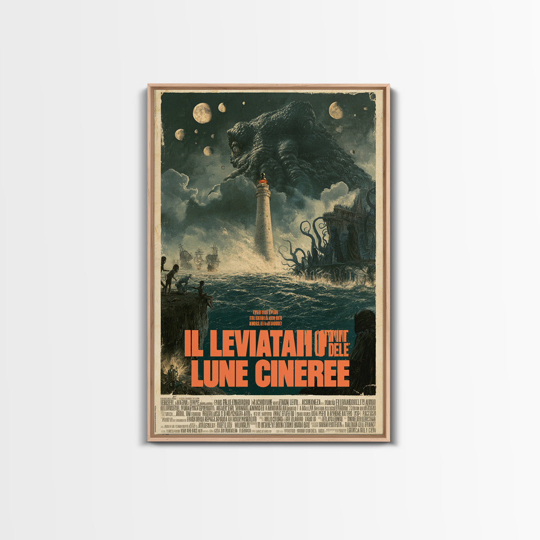 The Leviathan Of Ashen Moons, Italian Language Horror Movie Poster, 1970s Horror Art, Classic Monster Poster, Canvas Print, Dark Fantasy Art