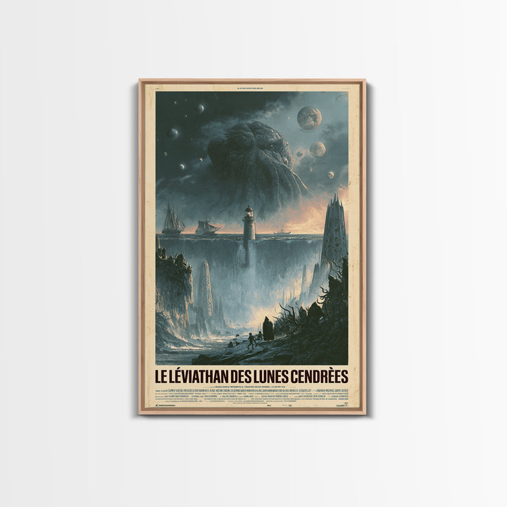 The Leviathan Of Ashen Moons, French Language Horror Movie Poster, 1960s Horror Art, Eldritch Cinema Wall Art, Framed Canvas Print