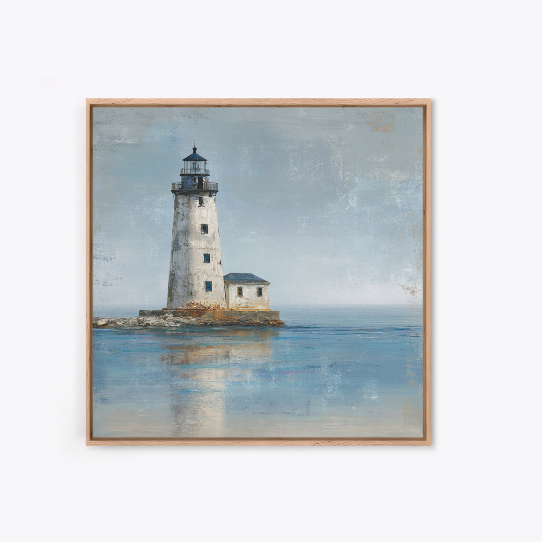 Whitewashed Lighthouse Against Cloudy Sky Canvas Print, Coastal Art, Living Room Art, Coastal Decor, Oil Painting, Coastal, COA-1x1-54