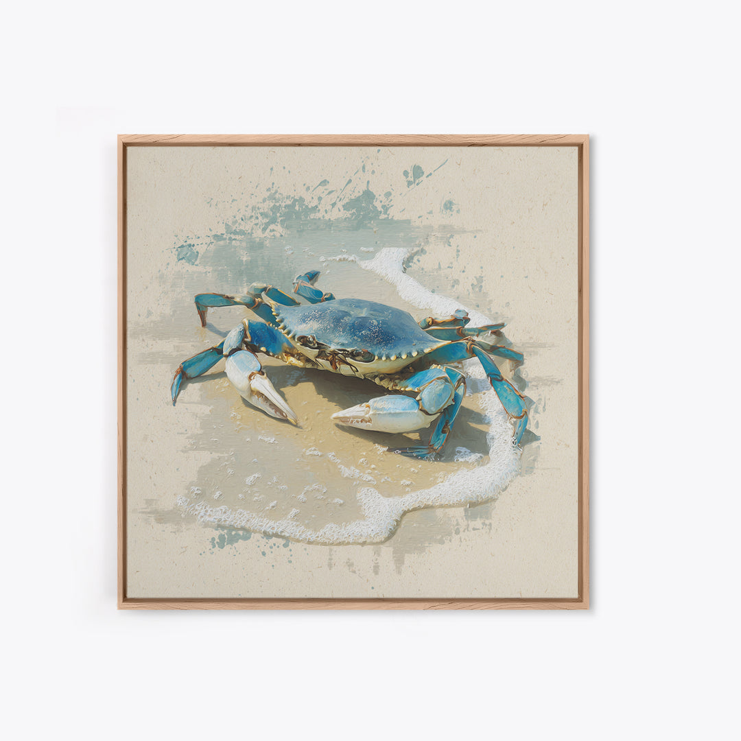 Blue Crab Illustration Framed Canvas Print, Coastal Art, Beach Art, Coastal Decor, Fine Art, Coastal, Room Decor, COA-1x1-62