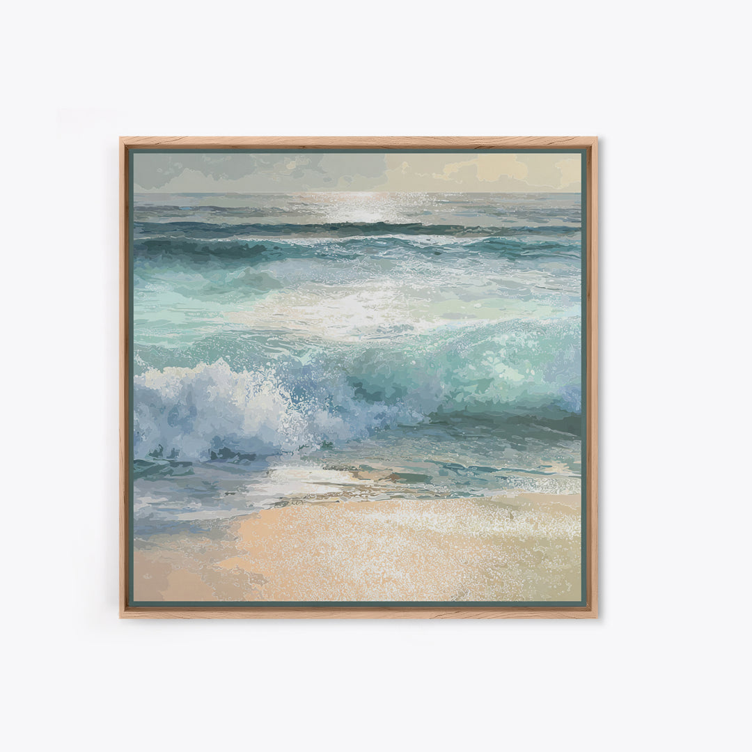 Moonlit Ocean with Silver Surf Framed Canvas Print, Coastal Art, Coastal Wall Decor, Coastal Decor, Oil Painting, Coastal, COA-1x1-70