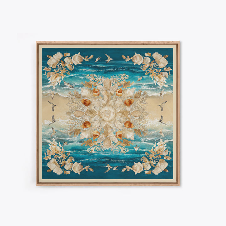 Shell and Coral Specimen Arrangement Framed Canvas Print, Coastal Art, Statement Artwork, Coastal Decor, Fine Art, Coastal, COA-1x1-83
