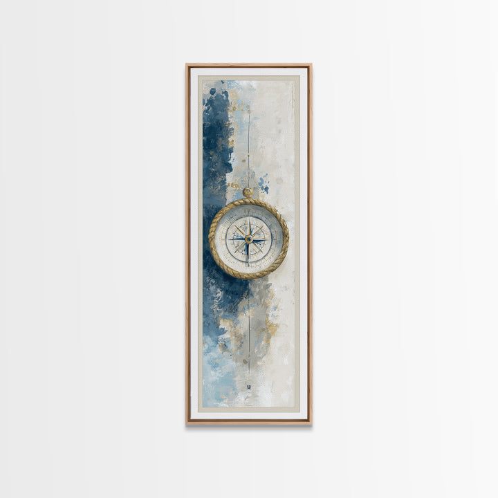 Weathered Nautical Rope and Brass Compass Canvas Print, Coastal Art, Coastal Wall Art, Coastal Decor, Abstract Art, Coastal, COA-1x3-51