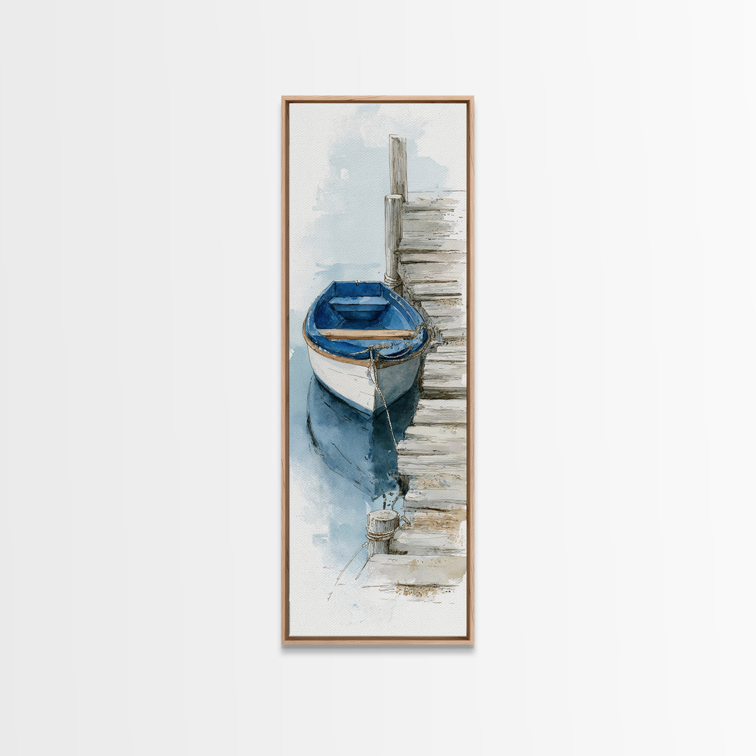 Small Rowboat Tied to a Wooden Dock Canvas Print, Coastal Art, Contemporary Art, Coastal Decor, Coastal, Modern Wall Art, COA-1x3-7